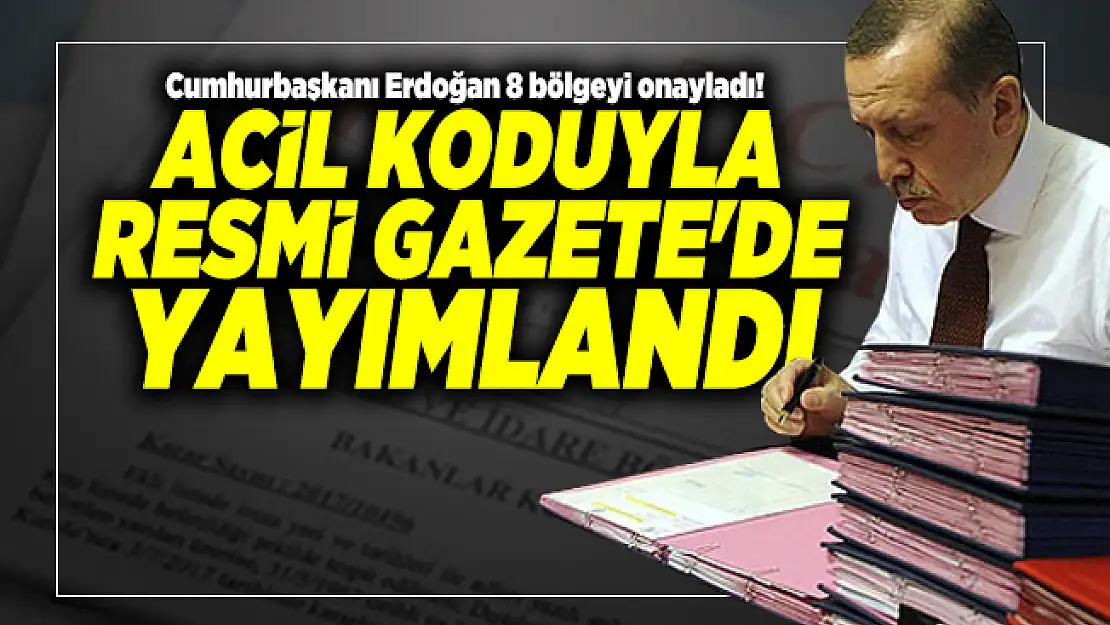 Cumhurbaşkanı Erdoğan 8 bölgeyi onayladı! Acil koduyla Resmi Gazete'de yayımlandı