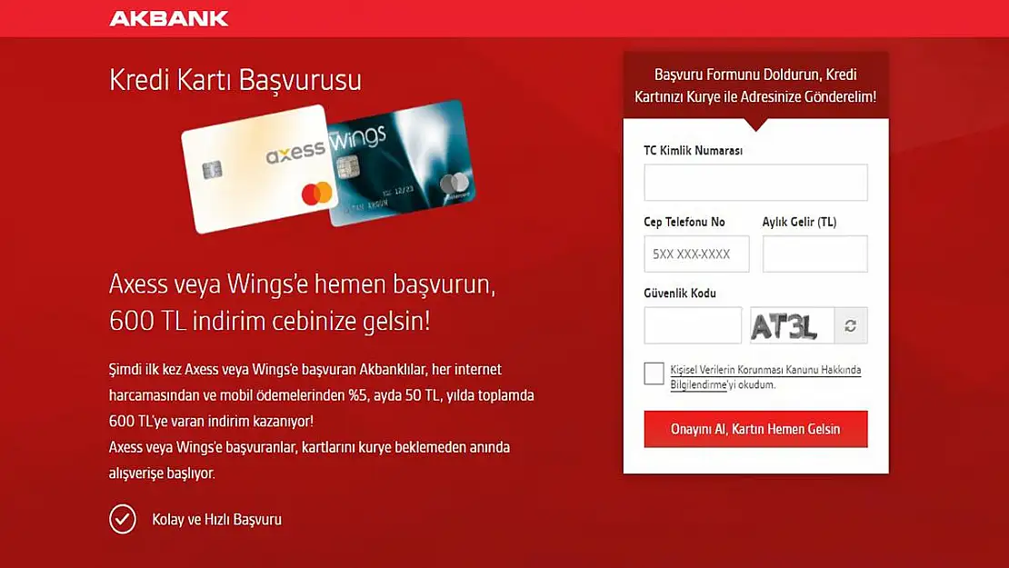 Hemen başvur anında kredi limitini öğren! Axess veya Wings'e hemen başvurun, 600 TL indirim cebinize gelsin!