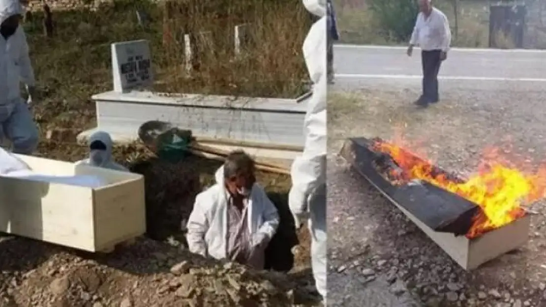 Kütahya'da köylüleri şaşkına çeviren olay! Koronavirüsten hayatını kaybeden kişinin tabutu yakıldı