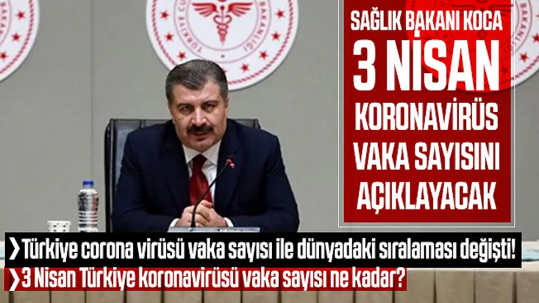 Türkiye corona virüsü vaka sayısı ile dünyadaki sıralaması değişti! 3 Nisan Türkiye koronavirüsü vaka sayısı ne kadar?