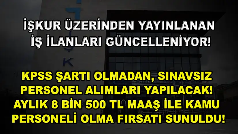 İŞKUR Üzerinden Yayınlanan İş İlanları Güncelleniyor! KPSS Şartı Olmadan, Sınavsız Personel Alımları Yapılacak! Aylık 8 bin 500 TL Maaş ile Kamu Personeli Olma Fırsatı Sunuldu!