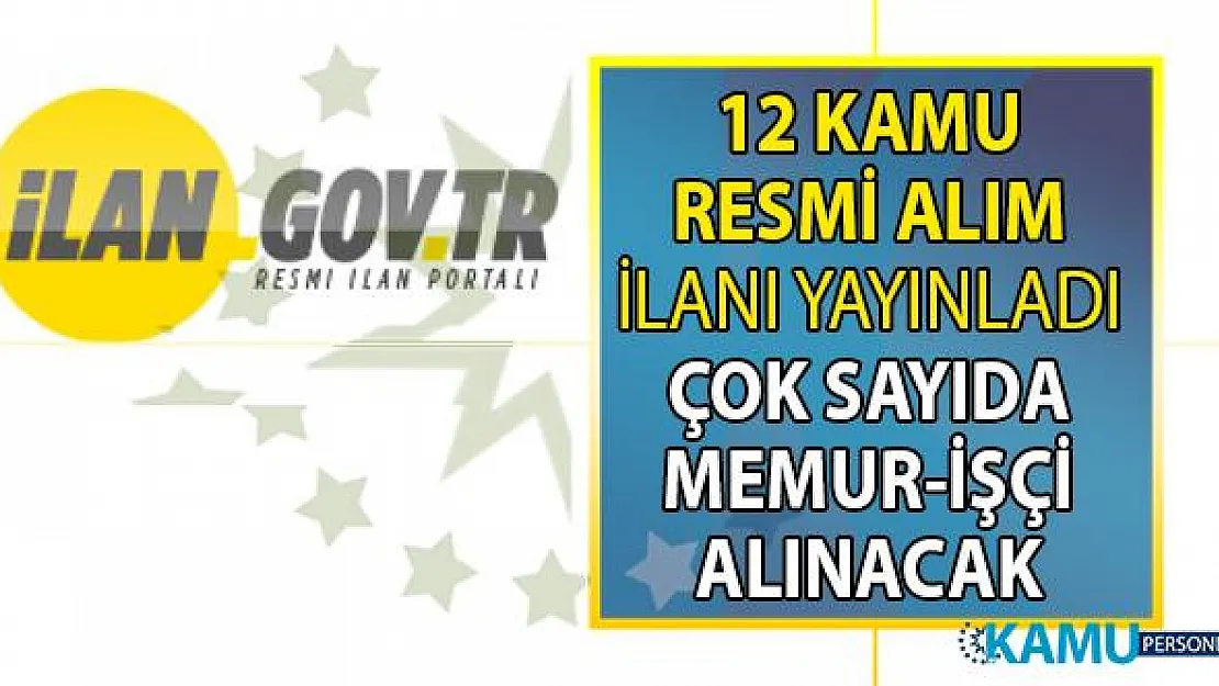12 Kamu Kurumu KPSS'li ve KPSS'siz en az ilköğretim, lise, önlisans ve lisans mezunu çok sayıda memur-personel ve işçi alımı yapıyor!