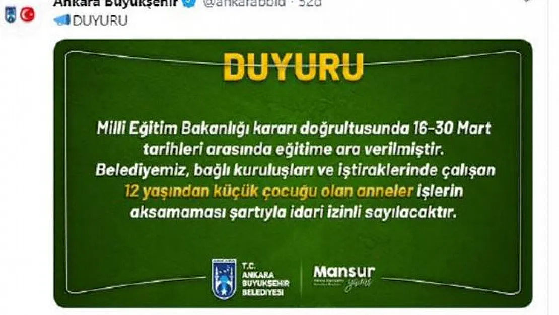 12 yaşından küçük çocuğu olanlara 12 gün idari izin verildi!