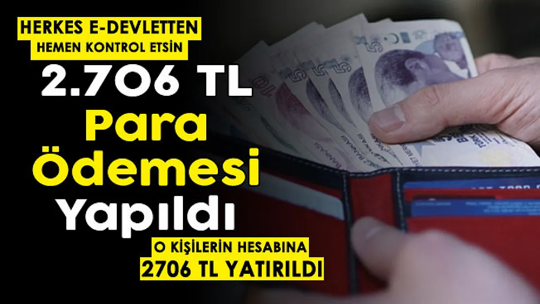 2 bin 706 lira para ödemesi yapıldı! Herkes e-Devletten kontrol etsin: Hesaplara para ödemesi yapıldı