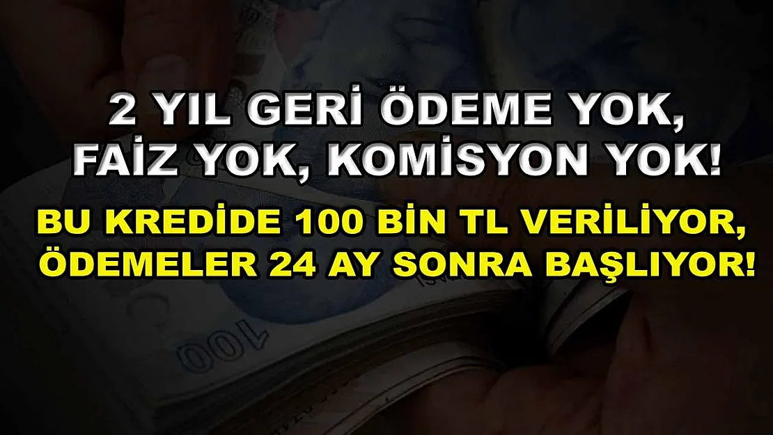 2 yıl geri ödeme yok, faiz yok, komisyon yok! Bu kredide 100 bin TL veriliyor, ödemeler 24 ay sonra başlıyor!