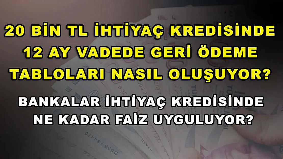 20 bin TL ihtiyaç kredisinde 12 ay vadede geri ödeme tabloları nasıl oluşuyor? Bankalar ihtiyaç kredisinde ne kadar faiz uyguluyor?