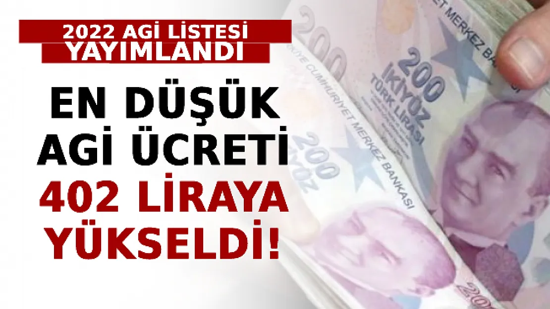 2022 AGİ Listesi Yayımlandı: En Düşük Ücret 402 Liraya Yükseldi!