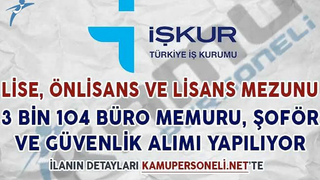 3 Bin 104 Büro Memuru, Şoför ve Güvenlik Görevlisi Alımı İçin İlan Yayımlandı