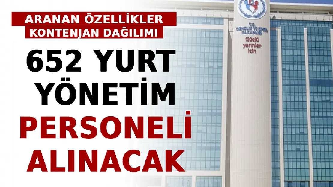 652 Yurt Yönetim Personeli Alınacak! İşte Adaylarda Aranan Özellikler Ve Kontenjan Dağılımı