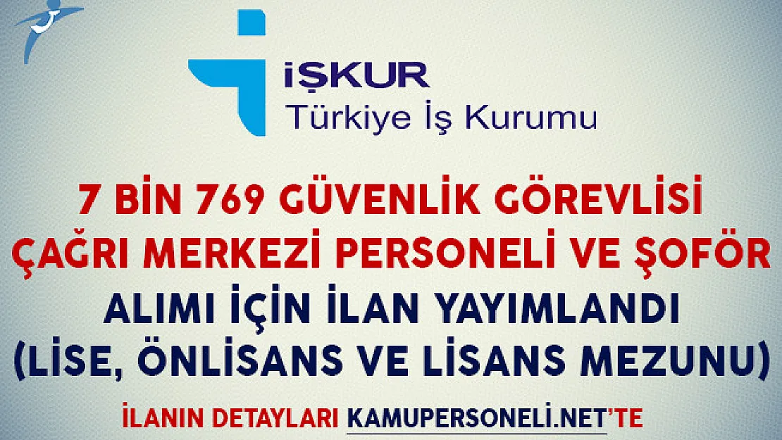 7 Bin 769 Çağrı Merkezi Personeli, Şoför ve Güvenlik Görevlisi Alımı İçin İlan Yayımlandı (Lise, Önlisans ve Lisans Mezunu)