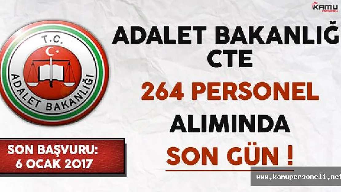 Adalet Bakanlığı CTE 264 Kamu Personeli Alımında Son Gün !