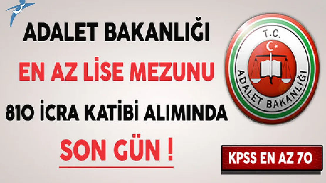Adalet Bakanlığı En Az Lise Mezunu 810 İcra Katibi Alımında Son Gün !