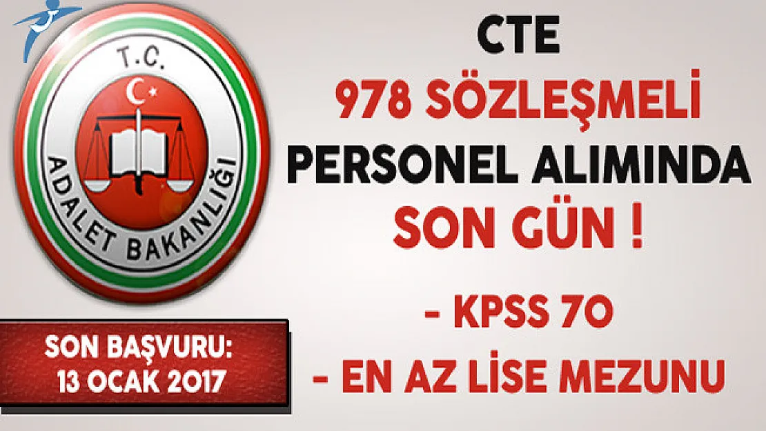 Adalet Bakanlığı En Az Lise Mezunu 978 Sözleşmeli Personel Alımında Son Gün !