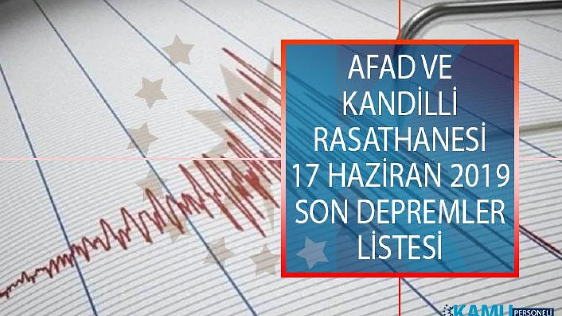 AFAD Ve Kandilli Rasathanesi 17 Haziran 2019 Son Depremler Listesi