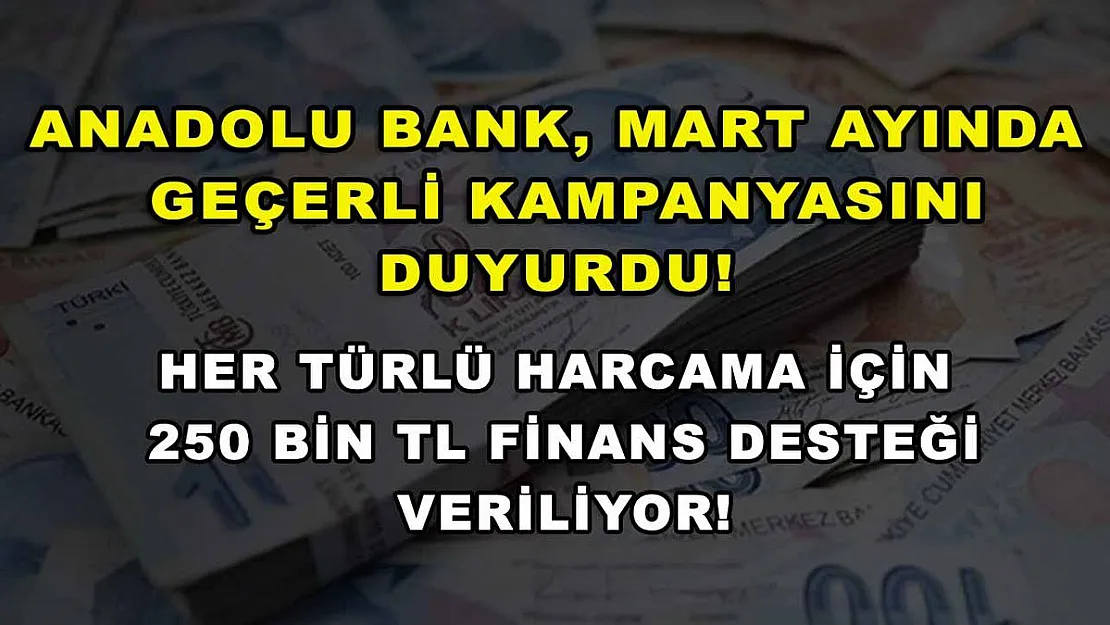 Anadolu Bank, Mart ayında geçerli kampanyasını duyurdu! Her türlü harcama için 250 bin TL finans desteği veriliyor!