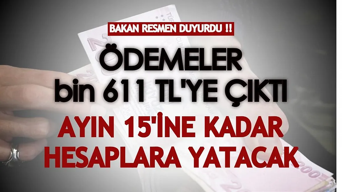 Bakan resmen duyurdu: Ödemeler bin 611 TL'ye çıktı! Ayın 15'ine kadar hesaplara yatacak