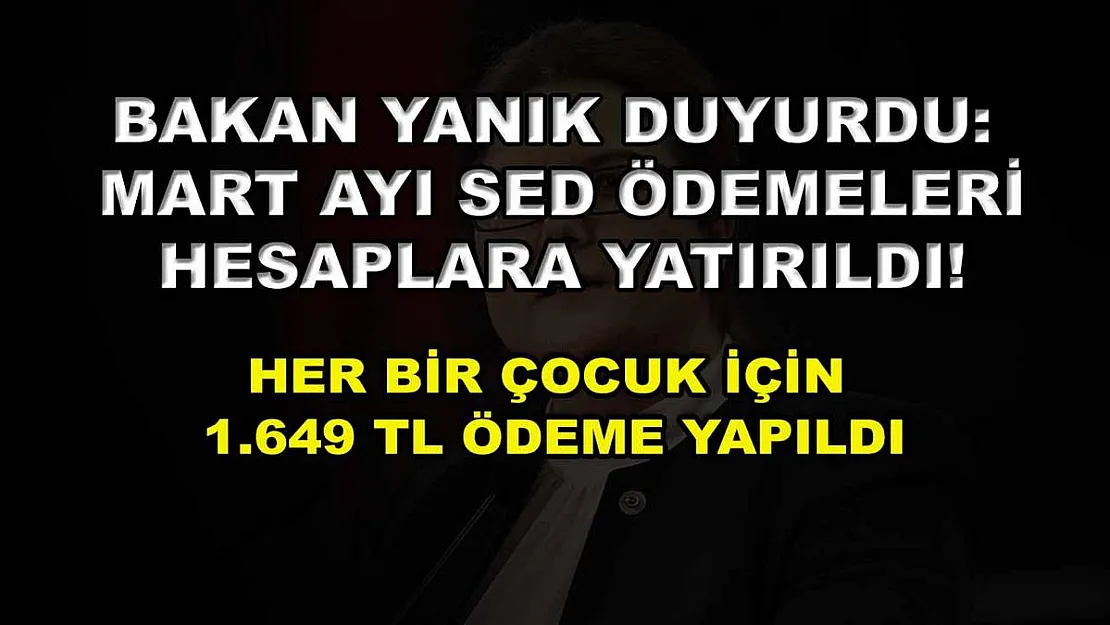 Bakan Yanık duyurdu: Mart ayı SED ödemeleri hesaplara yatırıldı! Her bir çocuk için 1.649 TL ödeme yapıldı