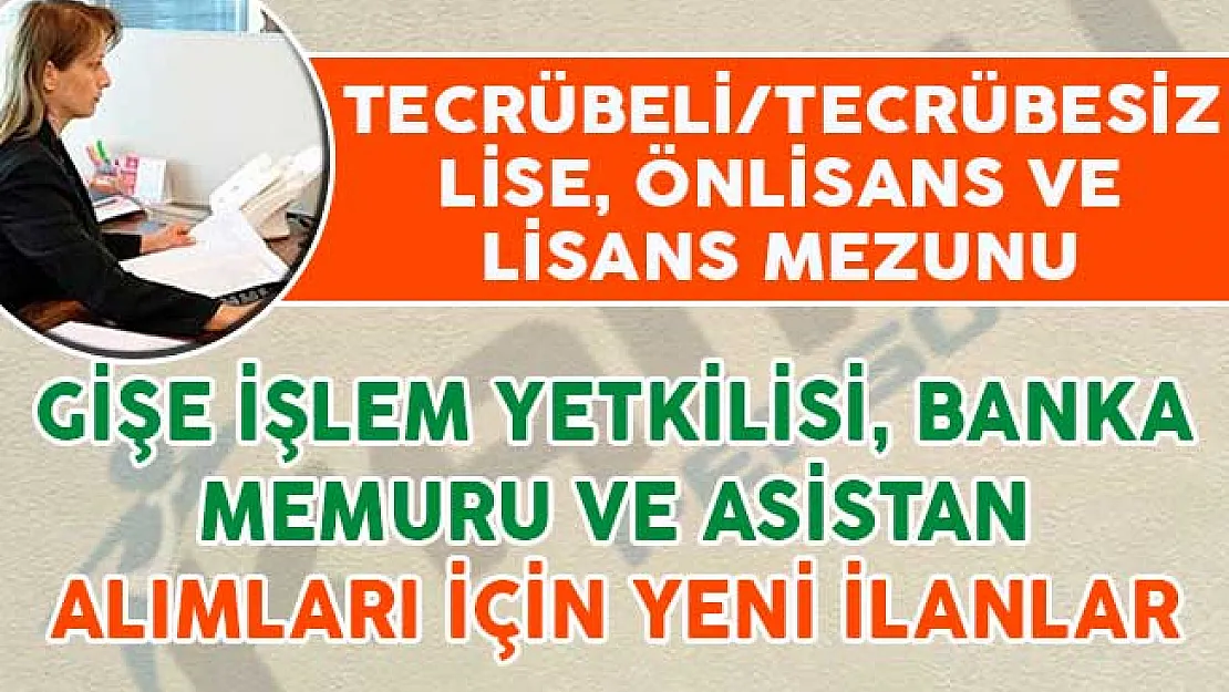 Bankalara Gişe İşlem Yetkilisi, Asistan ve Banka Memuru Alımı Yapılıyor (Tecrübeli/Tecrübesiz)