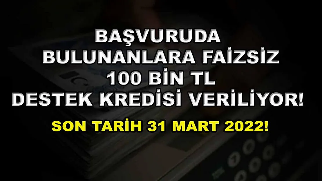 Başvuruda bulunanlara faizsiz 100 bin TL destek kredisi veriliyor! Son tarih 31 Mart 2022!