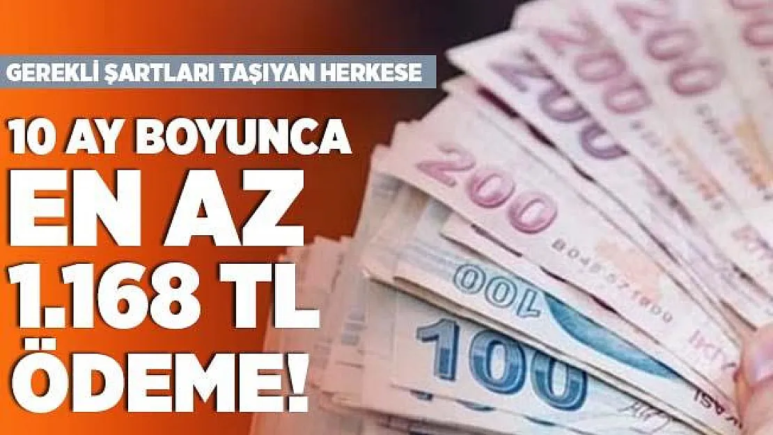 Belirtilen şartları taşıyanlara 10 ay boyunca en az 1.168 TL ödeme yapılacak!