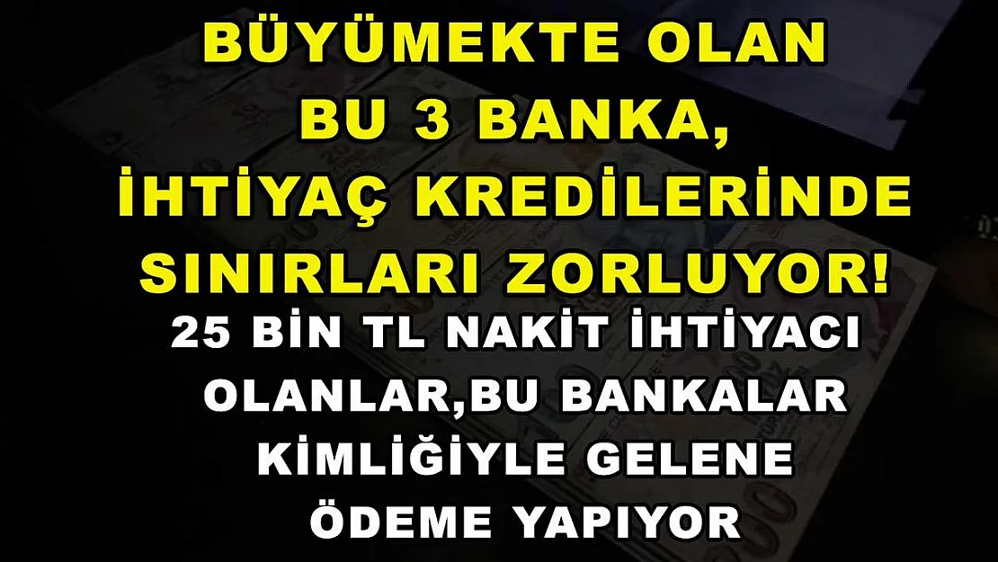 Büyümekte olan bu 3 banka, ihtiyaç kredilerinde sınırları zorluyor! 25 bin TL nakit ihtiyacı olanlar, bu bankalar kimliğiyle gelene ödeme yapıyor