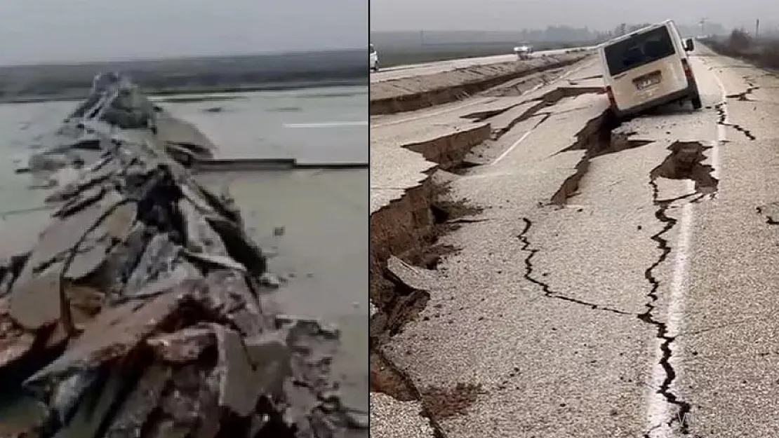 Deprem sonrası Hatay'da dehşet veren görüntüler: Yol yarıldı, araçlar yarıkların içine düştü