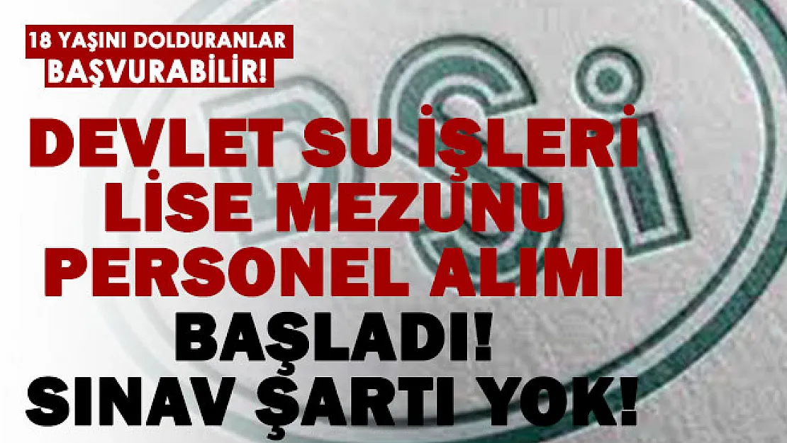 Devlet Su İşleri (DSİ) sınavsız lise mezunu personeller alıyor!
