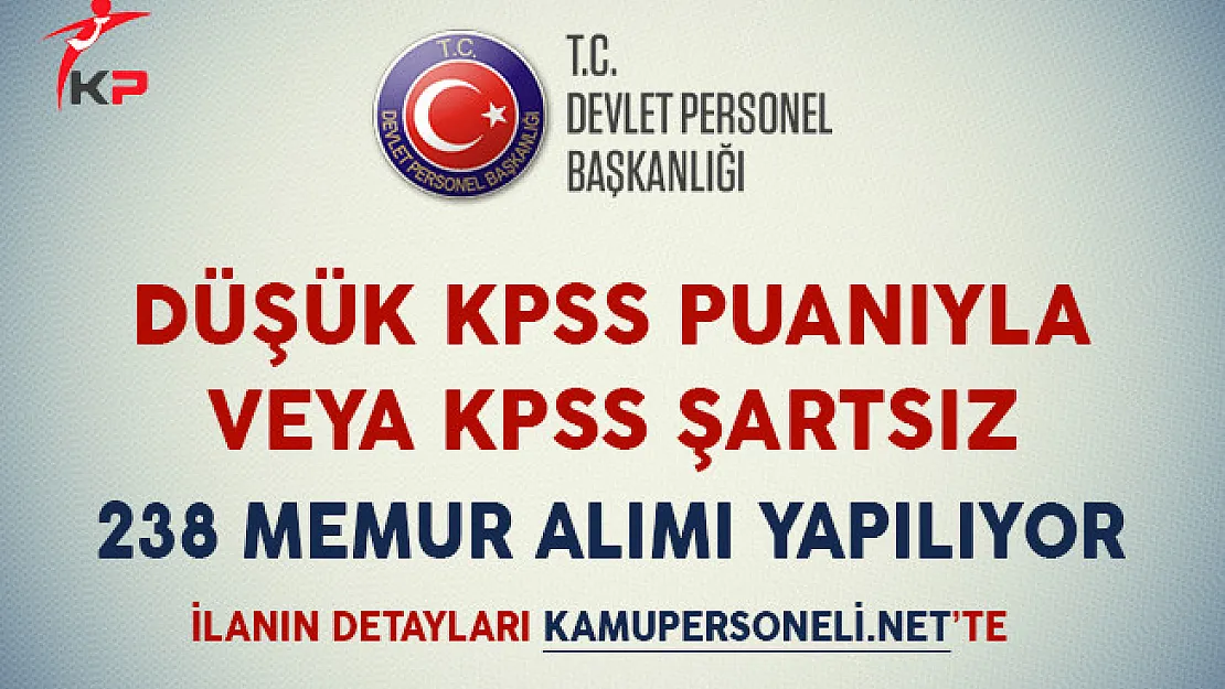 Düşük KPSS Puanıyla veya KPSS Şartsız 238 Memur Alımı Yapılıyor