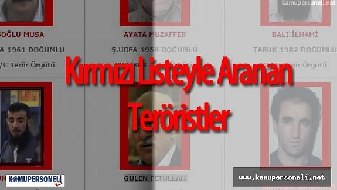 Emniyet Güçleri Tarafından Başına Para Ödülü Konan Kırmızı Listeyle Aranan Teröristler
