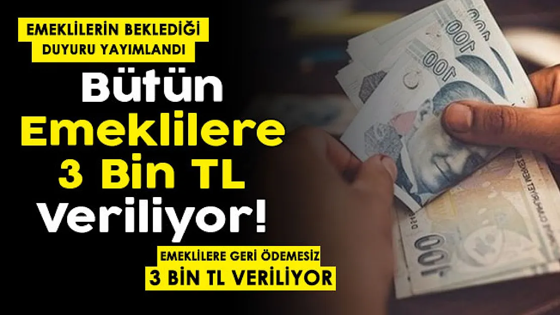 Geçim sıkıntısı çeken emeklilere müjdeli haber! Bütün emeklilere geri ödemesiz 3 bin lira veriliyor