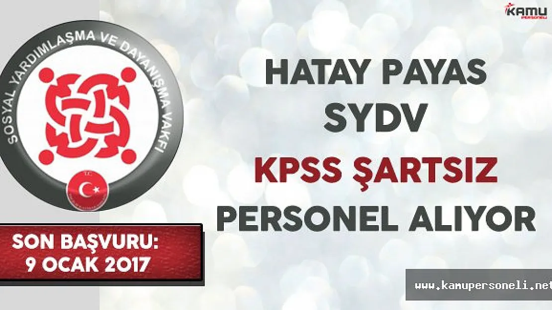Hatay Payas SYDV Kamu Personeli Alım İlanı Yayınladı