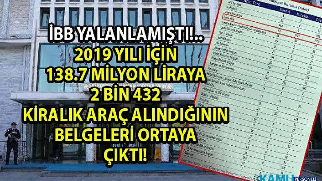İBB'nin 2019 yılı için 138,7 milyon TL'ye 2 bin 432 araç kiraladığı ortaya çıktı!