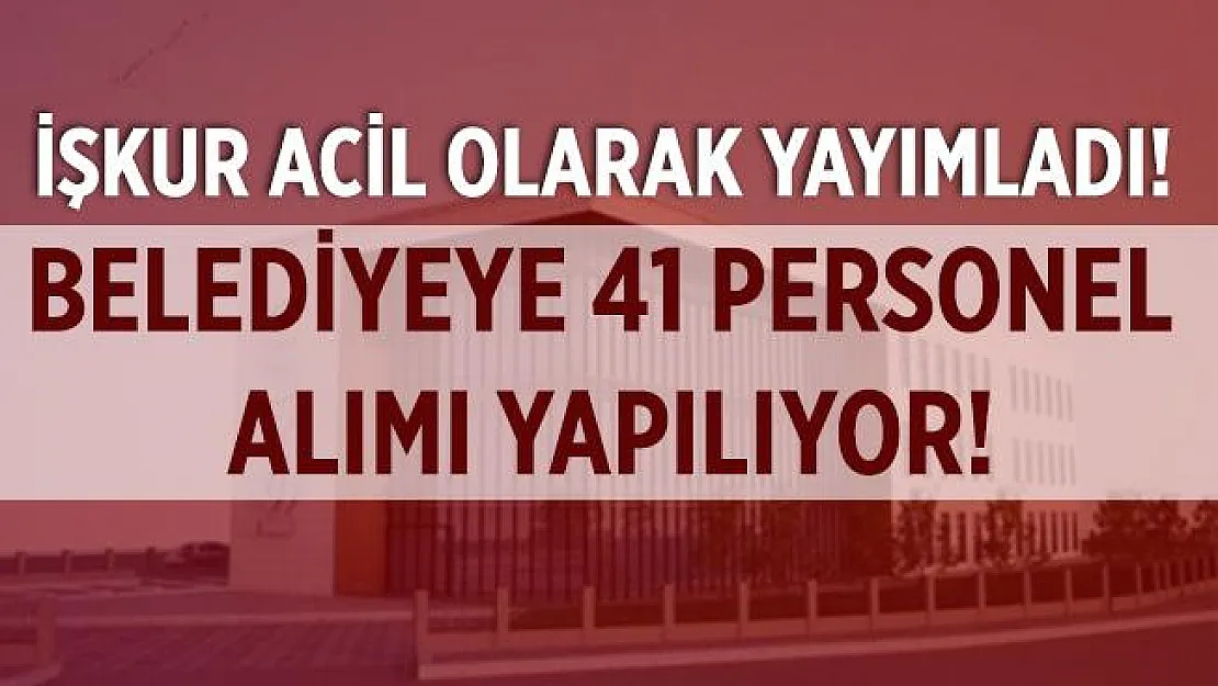 İŞKUR acil olarak yayımladı! Belediyeye 41 personel alımı yapılacak! Başvurular 15 Eylül'de!