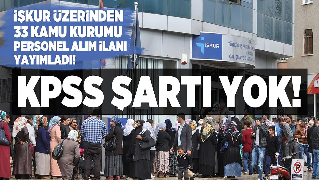İŞKUR üzerinden 33 Kamu kurumu KPSS'siz personel alım ilanı yayımladı! İŞKUR kamu personel alım ilanı