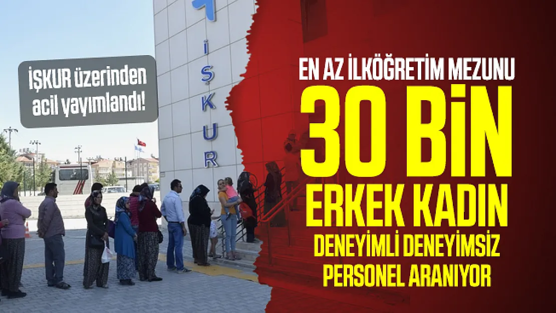 İŞKUR üzerinden acil yayımlandı! En az ilköğretim mezunu 30 bin erkek kadın deneyimli deneyimsiz personel aranıyor