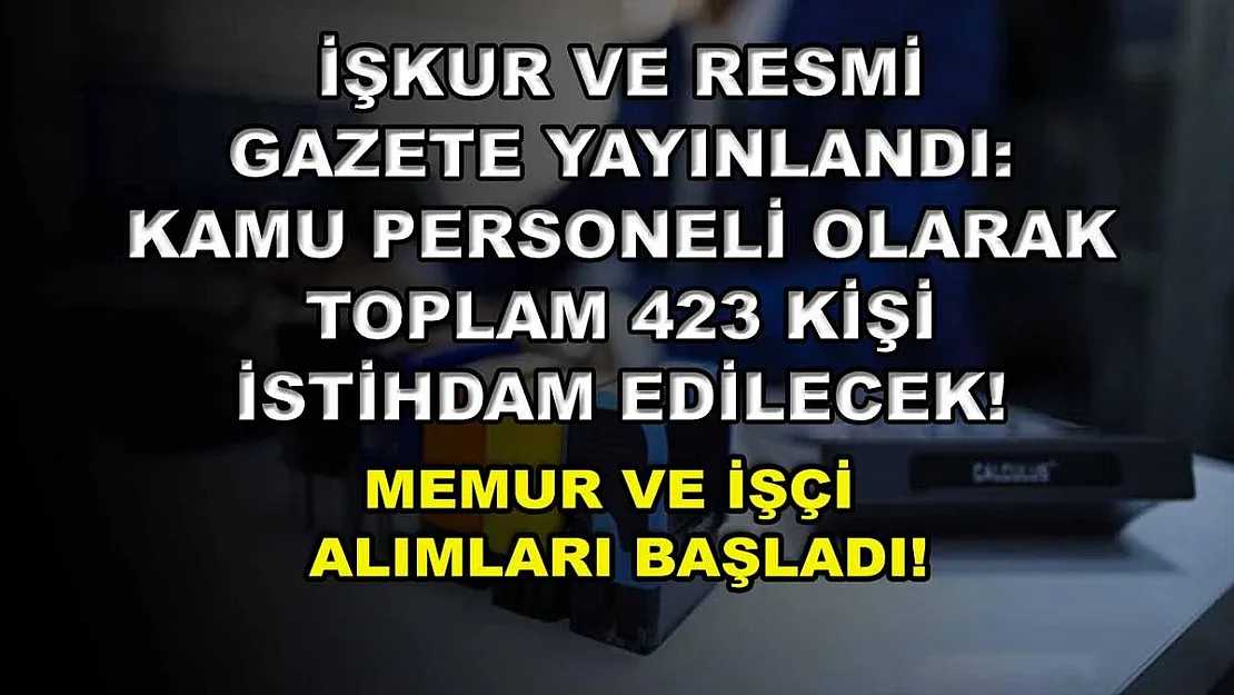 İŞKUR ve Resmi Gazete Yayınlandı: Kamu Personeli Olarak Toplam 423 Kişi İstihdam Edilecek! Memur ve İşçi Alımları Başladı!
