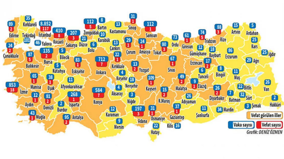 İstanbul, Ankara, İzmir il il güncel koronavirüs haritası şehirlere göre korona vaka ve ölü sayısı