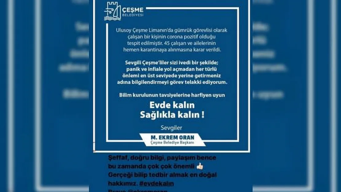 İzmir Çeşme'de Corona virüs hastası tespit edildi! Çeşme'de 45 aile karantinaya alındı