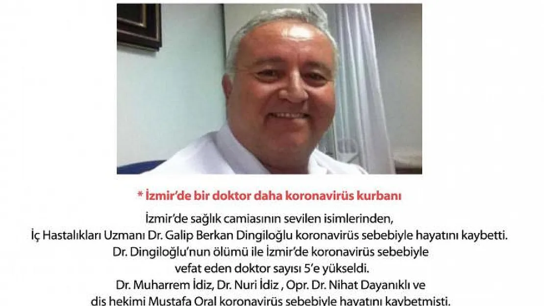 İzmir'de görev yapan Doktor Galip Berkan Dingiloğlu Koronavirüs yüzünden hayatını kaybetti!