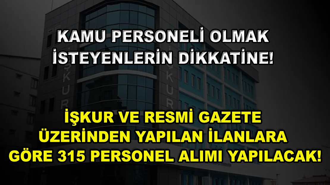 Kamu Personeli Olmak İsteyenlerin Dikkatine! İŞKUR ve Resmi Gazete Üzerinden Yapılan İlanlara Göre 315 Personel Alımı Yapılacak!