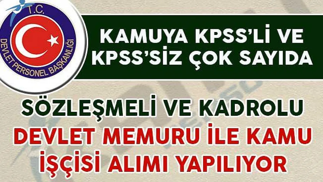 Kamuya Sözleşmeli ve Kadrolu Devlet Memuru ile Kamu İşçisi Alınıyor