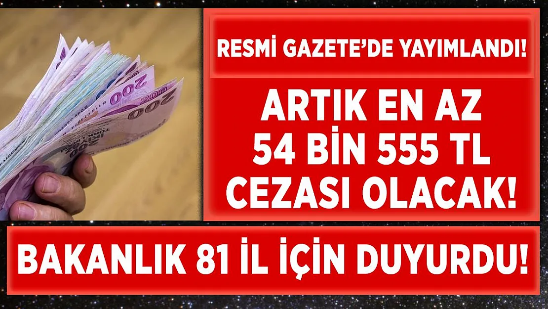 Karar Resmi Gazete'de yayımlandı! Artık 54 bin 555 TL cezası olacak!