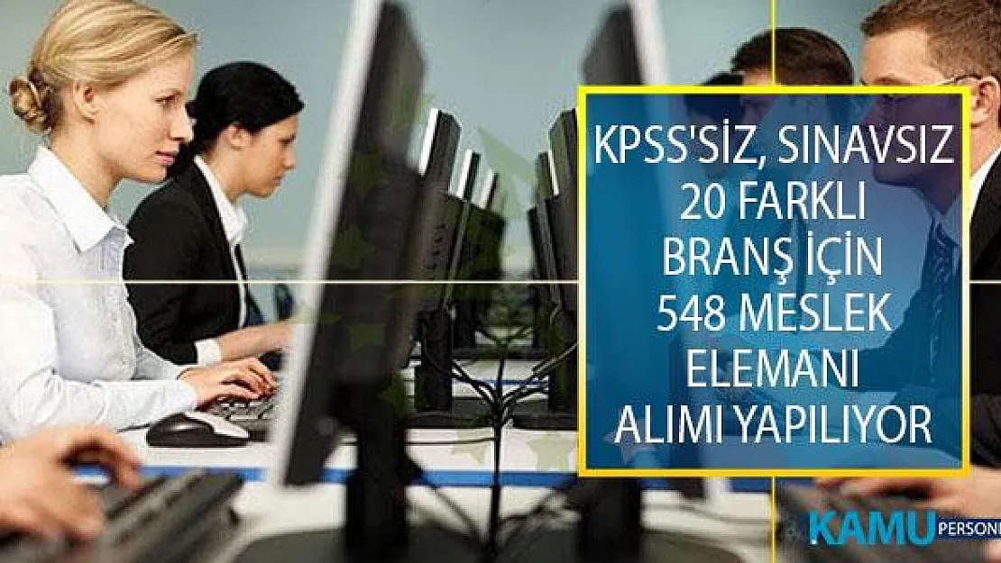 KPSS'siz, Sınavsız 20 Farklı Branş İçin 548 Meslek Elemanı Alımı İş İlanları İŞKUR İnternet Sitesinden Yayımlandı!