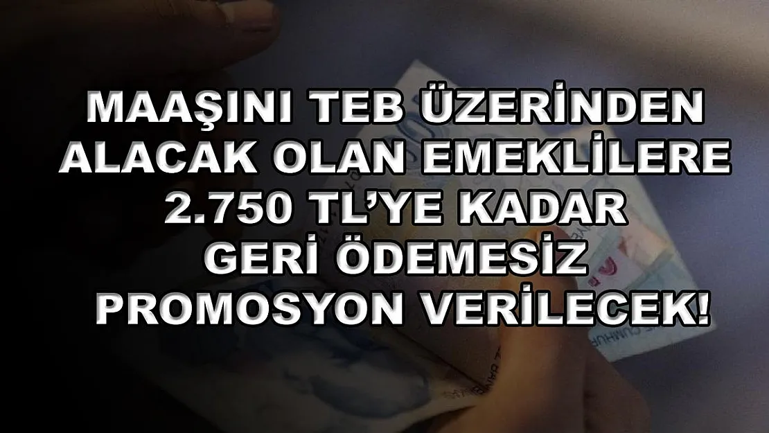 Maaşını TEB üzerinden alacak olan emeklilere 2.750 TL'ye kadar geri ödemesiz promosyon verilecek!