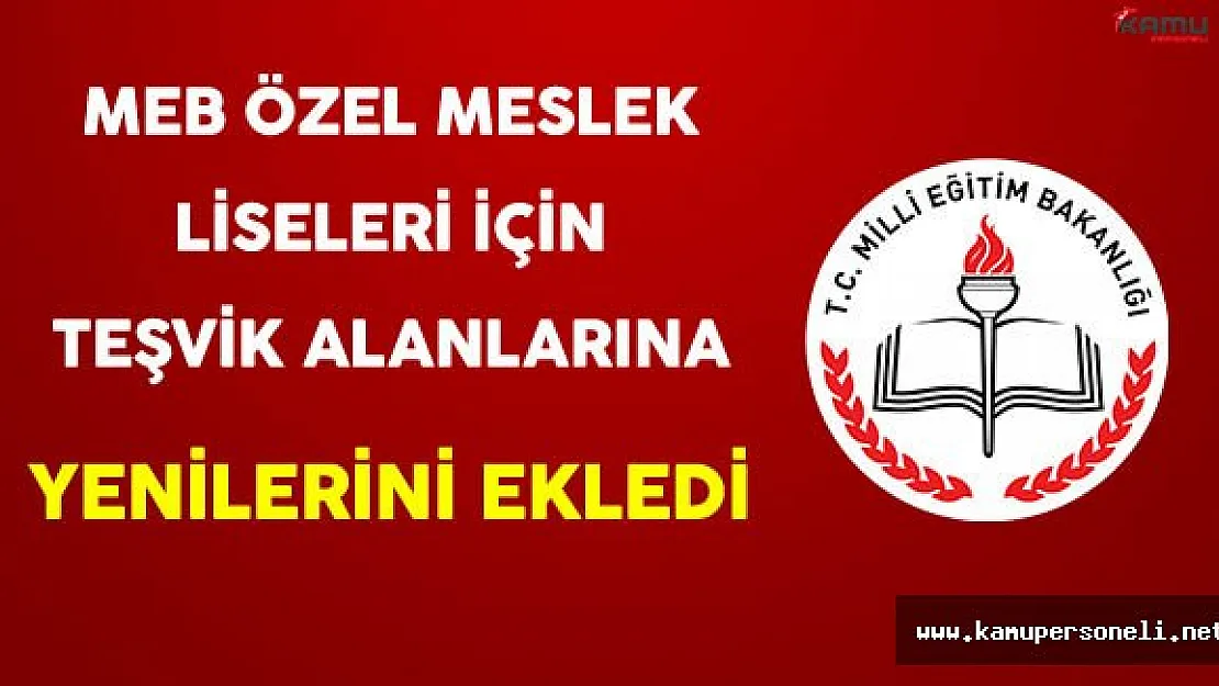 MEB Özel Meslek Liseleri İçin Yeni Teşvik Alanları Oluşturdu
