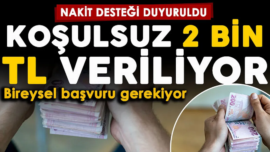 Nakit desteği duyuruldu: Başvurana koşulsuz 2 bin lira para veriliyor! Bireysel başvuru gerekiyor