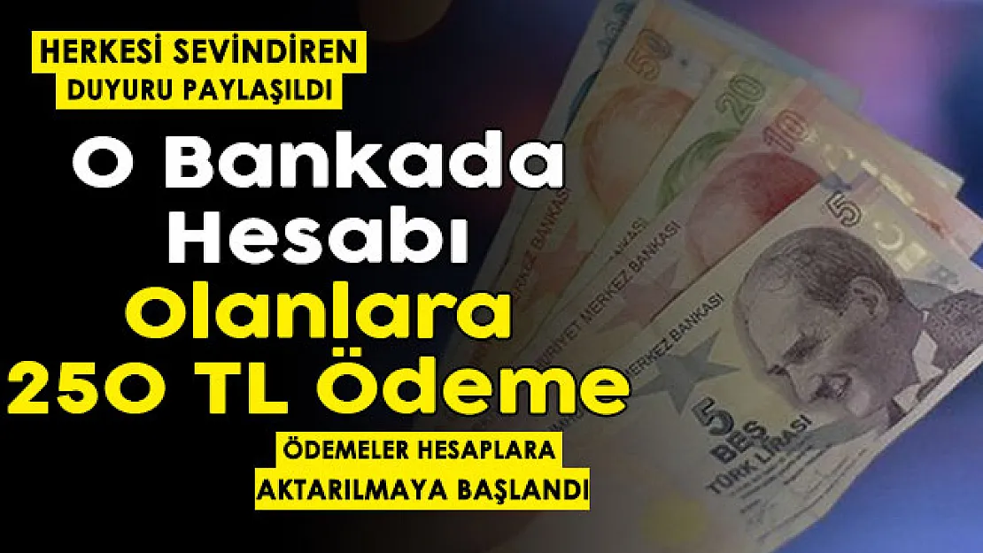 O bankada hesabı olan herkese 250 lira veriliyor! Hesaplara aktarılmaya başlandı!