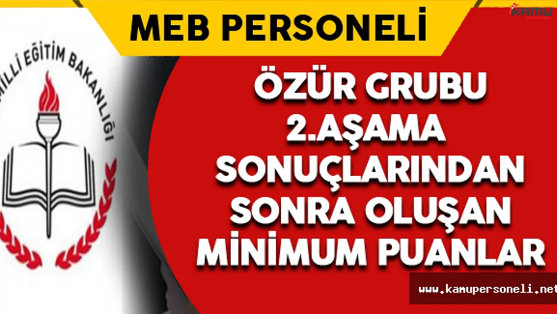 Özür Grubu 2.Aşama Tercih Sonuçlarından Sonra Oluşan Minimum Paunlar