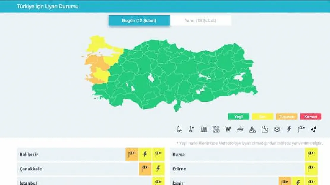 Renk kodlu ilk meteorolojik uyarı yapıldı