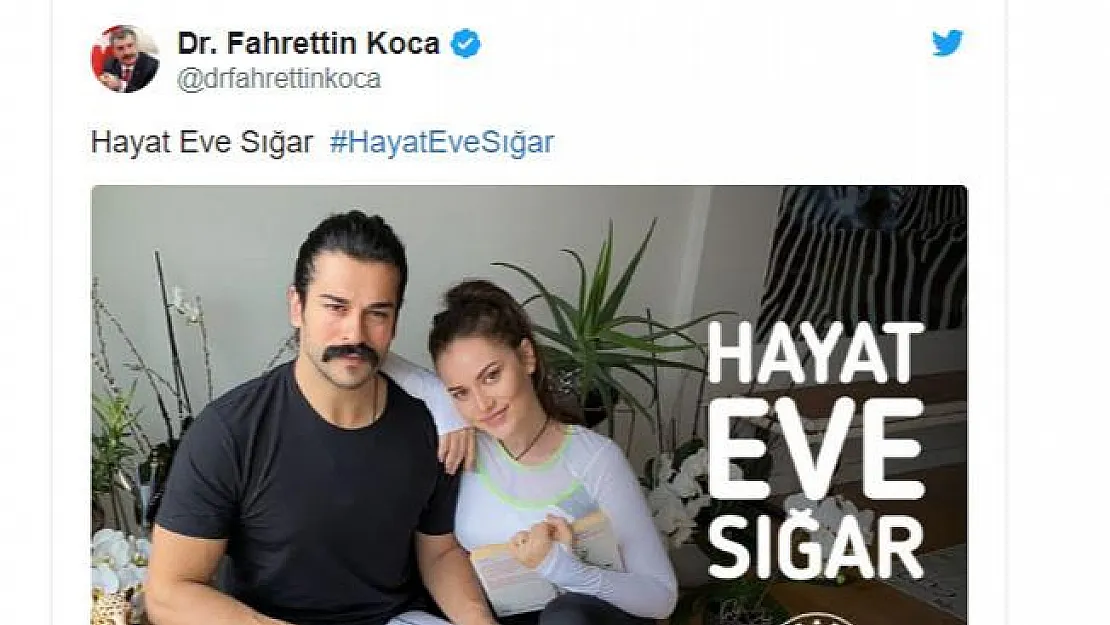 Sağlık Bakanı Fahrettin Koca'dan Burak Özçivit-Fahriye Evcen çifti ve Fazıl Say'a 'Evinde Kal' teşekkürü